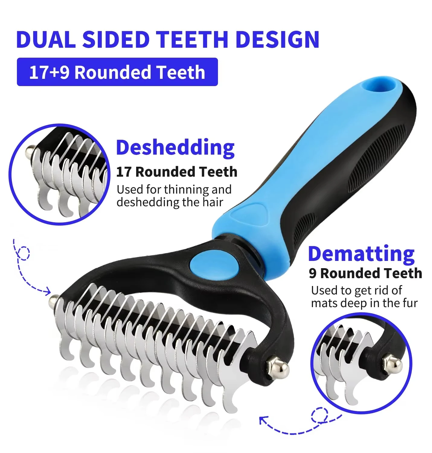 Dual-Sided Professional Deshedding Brush for Cats and Dogs ,Pet Grooming Brush Comb,Pet Brush for Removing Tangles and Knots view 3