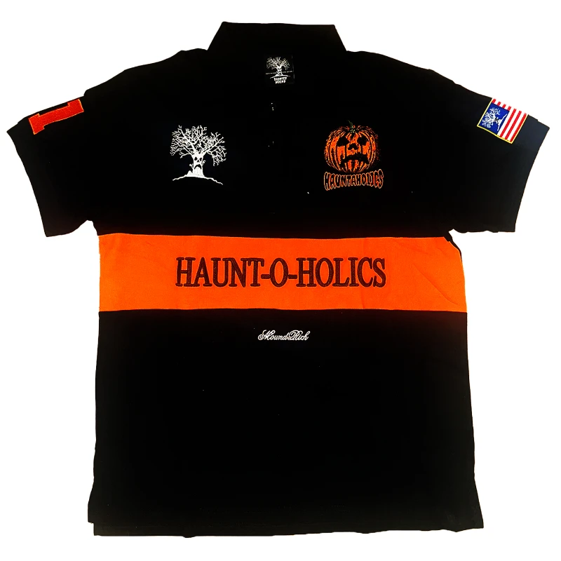 Y2K Haunted Polo Shirts Halloween Devil Pumpkin Pattern Embroidery Men Women Streetwear Gothic Hip Hop Rock Lapel Short Sleeves image 4