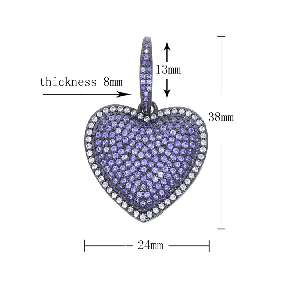 2026 New Iced Out Black Heart Shaped Pendant Necklace Black Color Cubic Zirconia Charm Fashion Hiphop Women Men Jewelry
