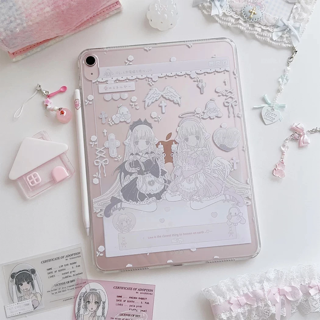 Japanese Girl Cute Tablet Case For iPad Pro 11 13in 2025 iPad Pro 12.9in Air7 10th 11th M4 M5 MINI Four Corners Anti Fall Cover