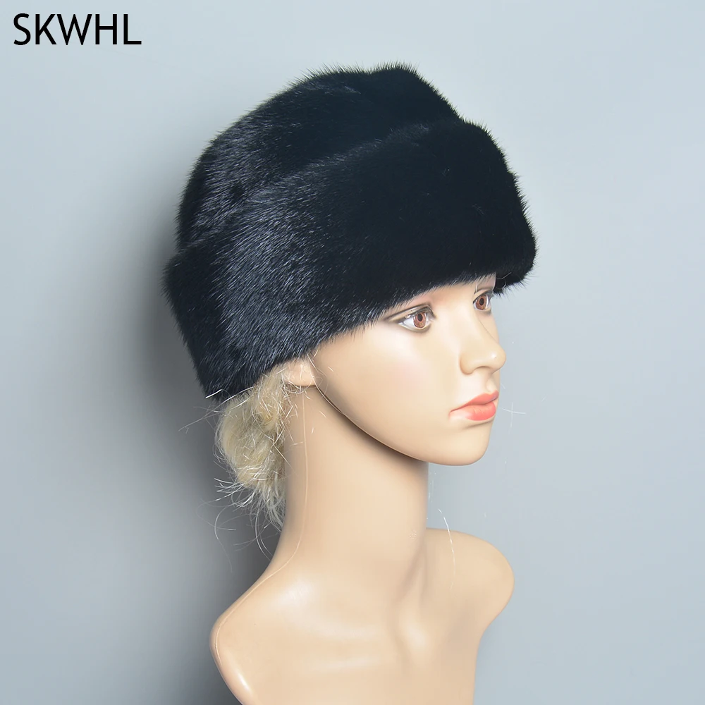 

2024 Winter Fashion Genuine Real Mink Fur Cap Bomber Fur Hat For Unisex Cold Outdoor Ear Warm Ride Motorcycling Natural Mink Cap