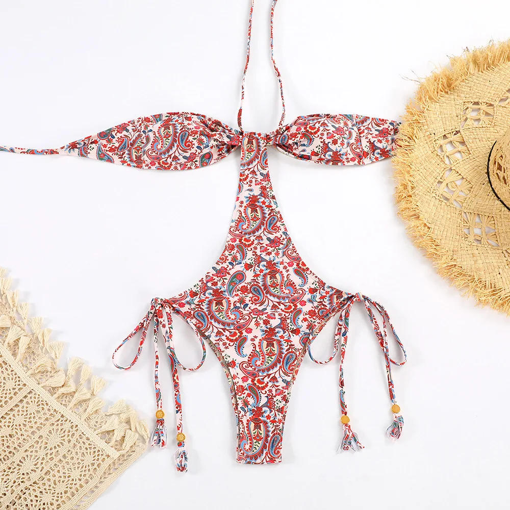 2024 섹시 스트랩 원피스 수영복 여성, 유럽 및 미국, 해외 무역, 새로운 넥 디자인 감각 수영복