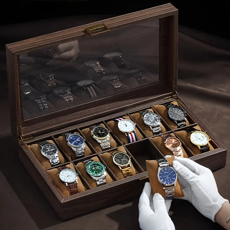 

Retro Wood Grain Watch Storage Box,Multiple Slot Mechanical Watch Jewelry Box,Household Large Capacity Storage Box