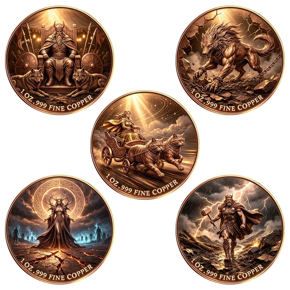 1pc 1oz Fine Copper Fantasy Norse Viking Gods Collectible Coin Mythology Nordic Gods Challenge Coin Gift for Viking Culture Fans
