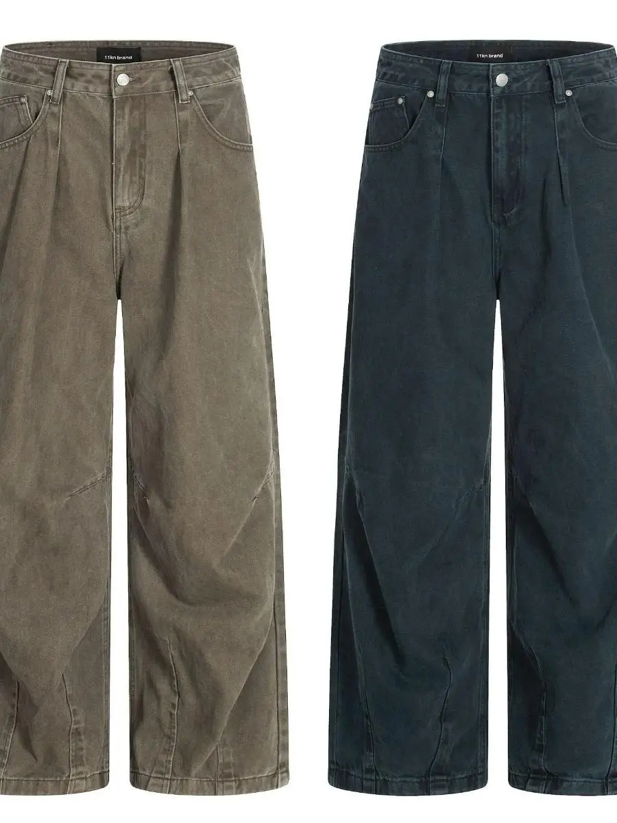 

Ретро американские джинсы унисекс, винтажные, свободные, широкие, повседневные, в пол, из плотного денима, со средней посадкой, на молнии