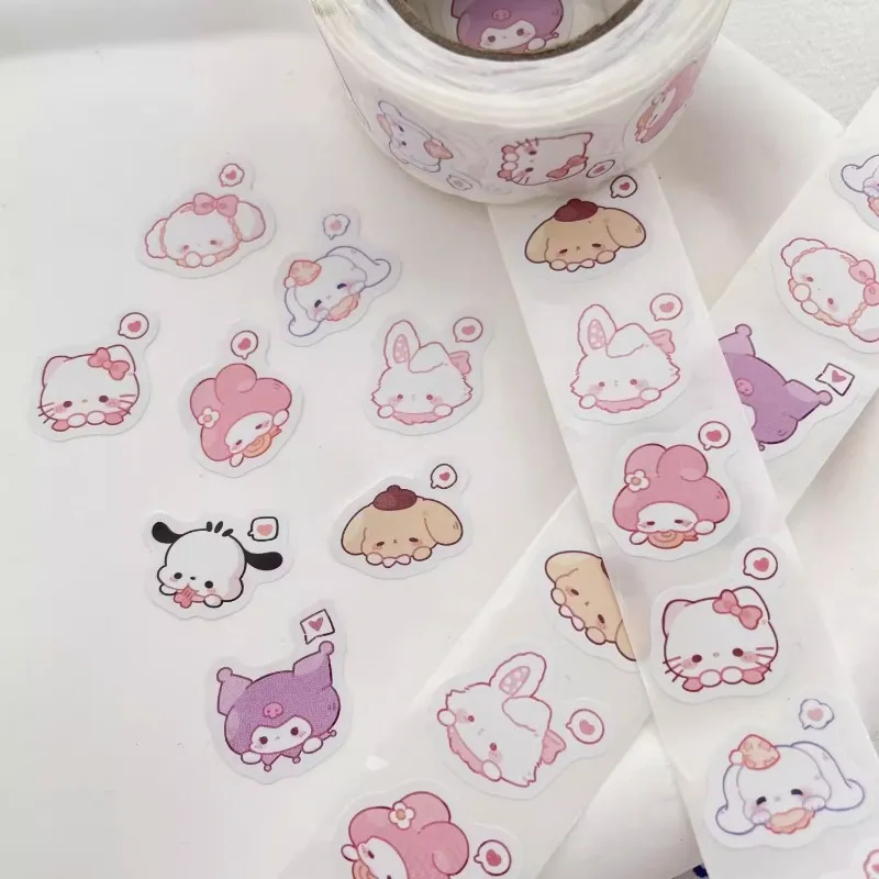 500pcs Sanrio Hello Kitty Kuromi Cinnamoroll Pochacco Anime Cartoon  Roll Sticker DIY Laptop Phone Diary Cute  Decorate Stickers