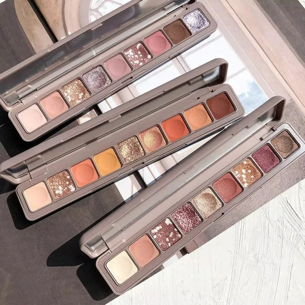 9 Colors Eye Shadow Neutral Gray and Brown Matte Pearl Eye Shadow Palette Long Lasting Low Saturation Eyeshadow Tray