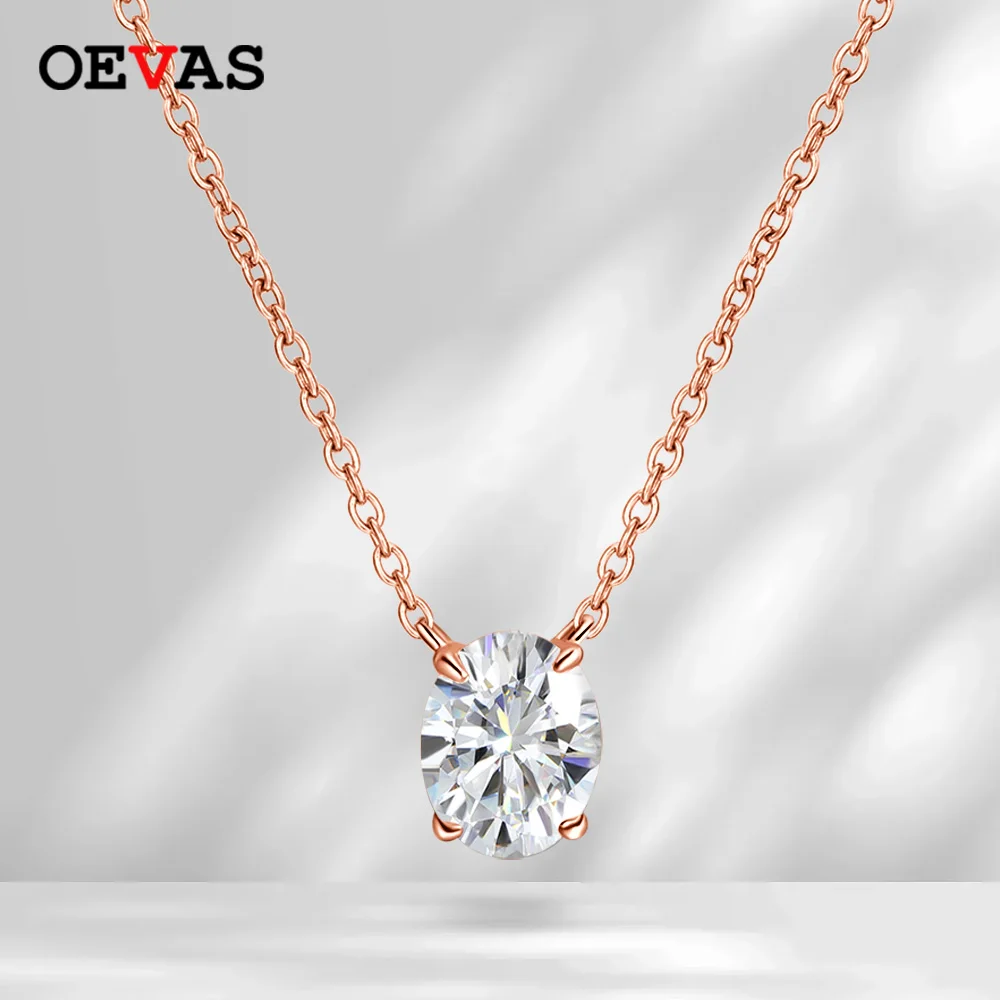 

OEVAS 1-3CT Lab Grown Colombian Emerald/Moissanite Oval Pendant Necklace for Women 925 Silver Wedding Party Fine Jewelry AGL