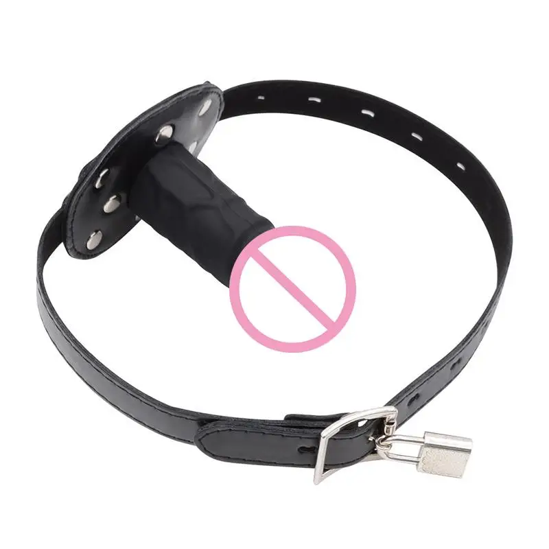 Dildo Deep Blowjob Gag Open Mouth Plug With Lock Leather Strapon Penis Butt Plug Bondage Restraint Lips For Couples Sex Toys - view 5