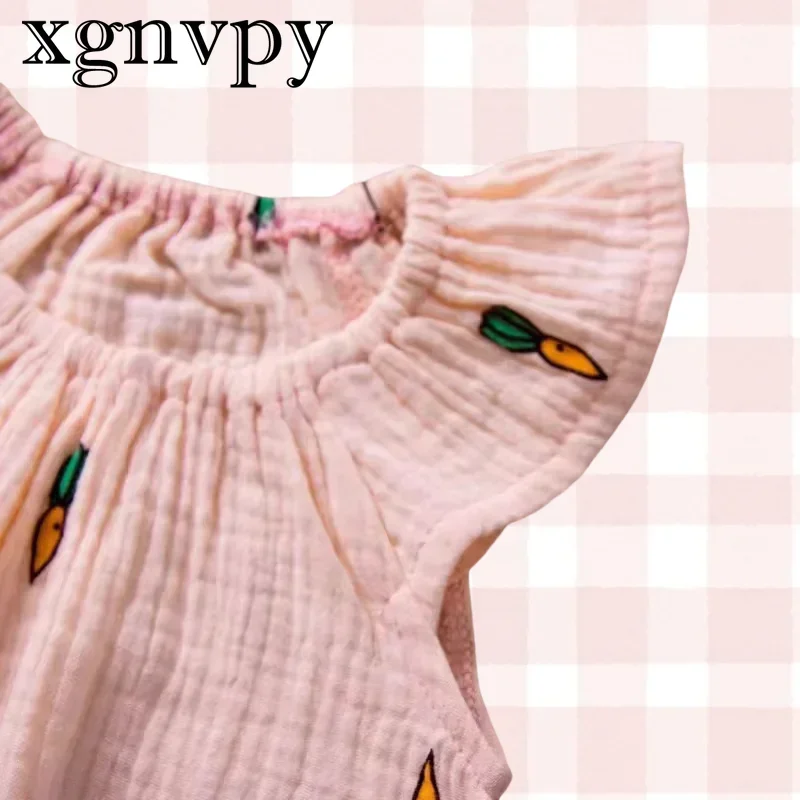 xgnvpy European and American new summer baby ins pleated short sleeve one piece crawler print cartoon cute pattern baby