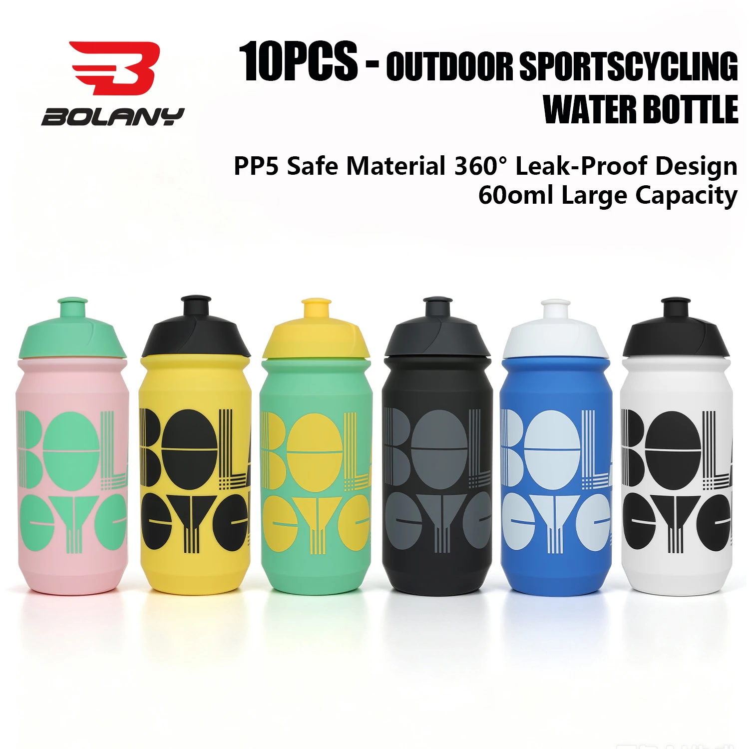 BOLANY 10 PCS Bicycle Water Bottle 600ML Dopamine-Themed Cycling Squeeze Bottle Silicone Mouthpiece Anti-slip Portable Bike Part