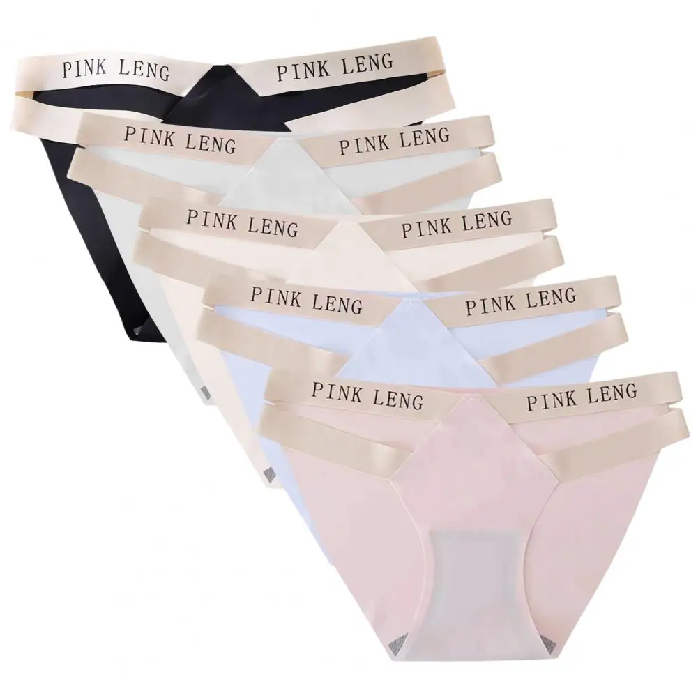 Seamless Briefs Women Panties Seamless Ice Silk Women's Panties Low Waist Hollow Out Contrast Color Letter Print for Daily