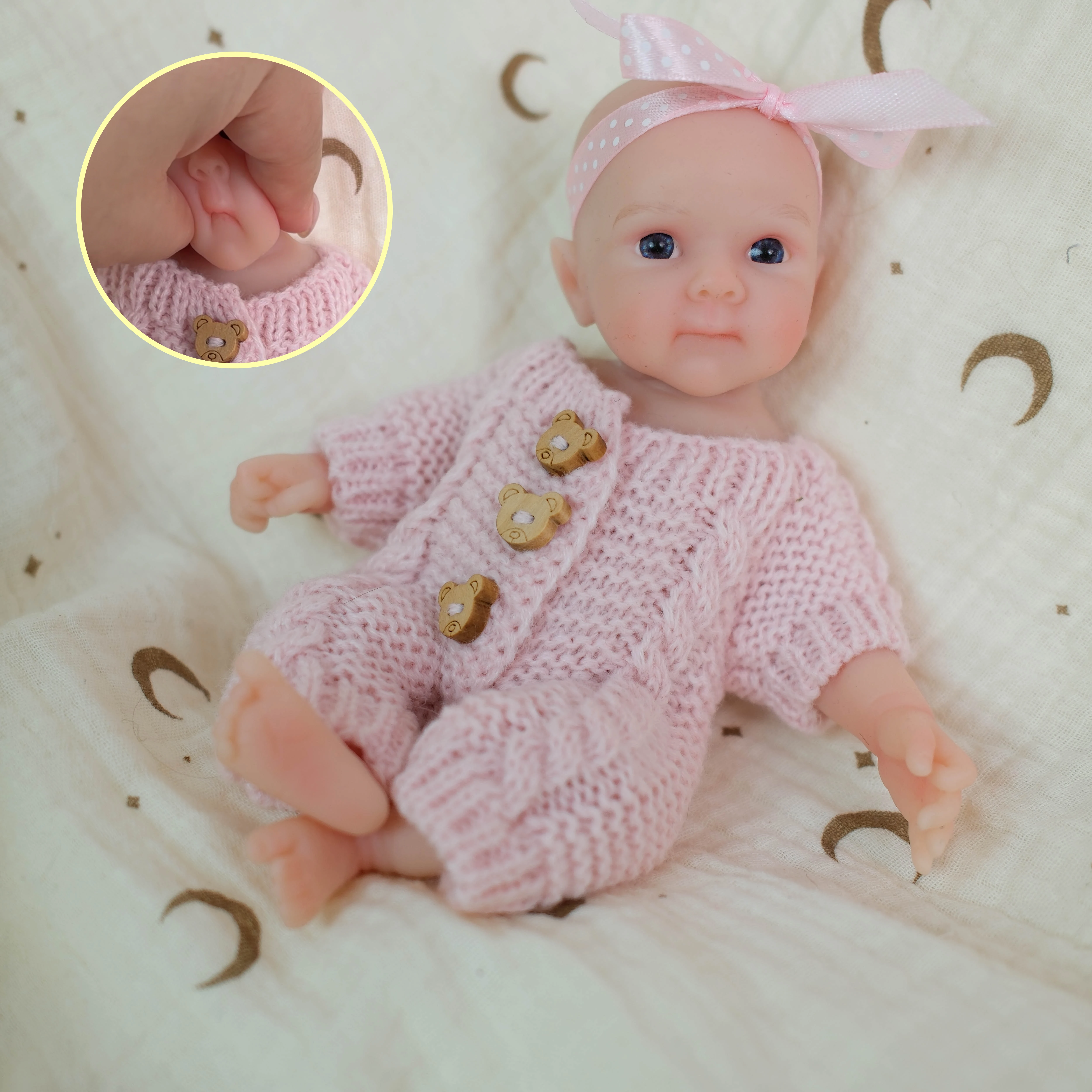 NPK 8''Super Soft Solid Platinum silicone Flexible Elastic Mini Handy Baby Gril Bettie Palm Reborn  Baby Doll
