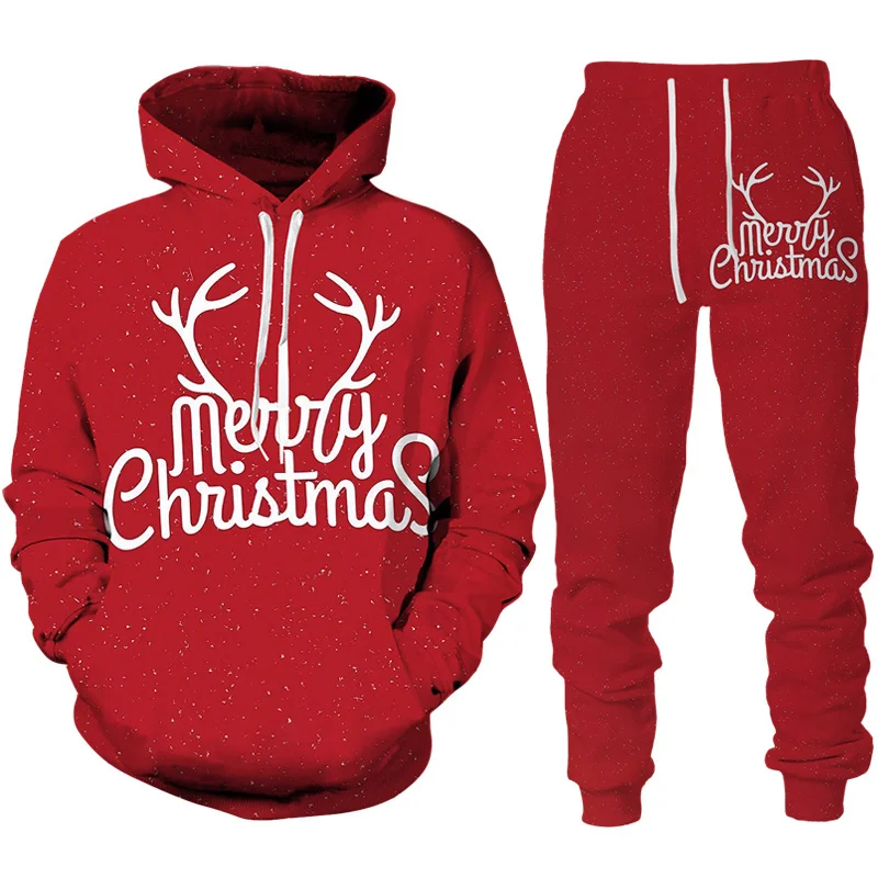 Funny Santa Claus 3D Print Tracksuit Set Man Woman Hoodie+Pants 2pcs Set Fashion Oversized Casual Christmas Party Couple Clothes