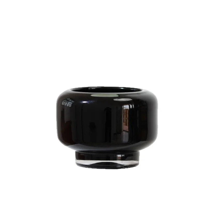 

black large-mouth glazed vase home decoration simple special-shaped living room desktop flower arrangement