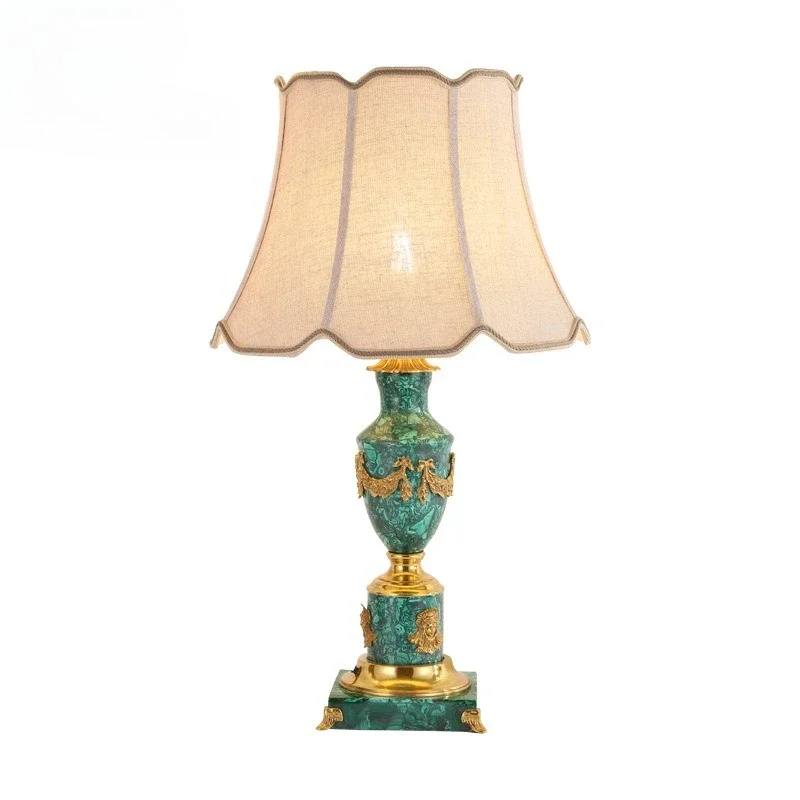 

European luxury all-copper living room table lamp, malachite French high-end bedroom bedside lamp