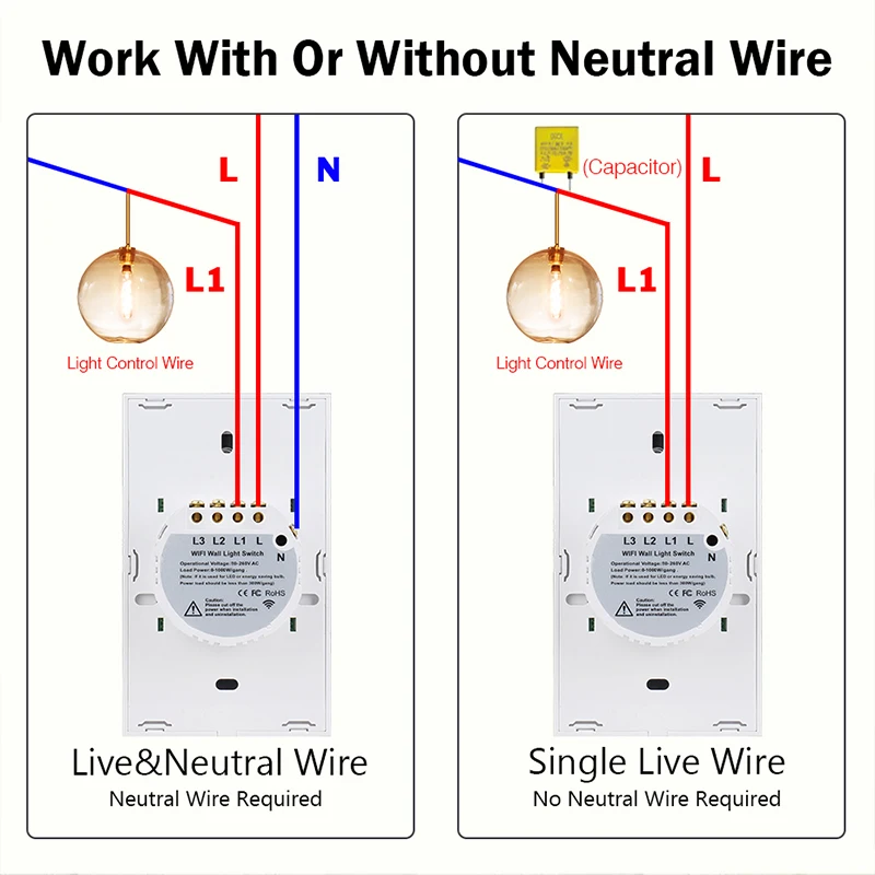 UNKAS-Tuya Smart Life Light Switch, WiFi Touch Sensor, 110V, 220V, Télécommande, Pas de fil de melon, Alexa, Google Home