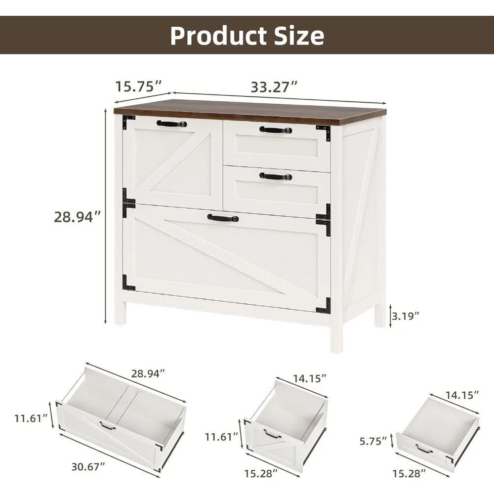 4-Drawer Lateral File Cabinet for Home Office, Large Farmhouse Style, Suitable for Letter, A4, and Legal Size Files