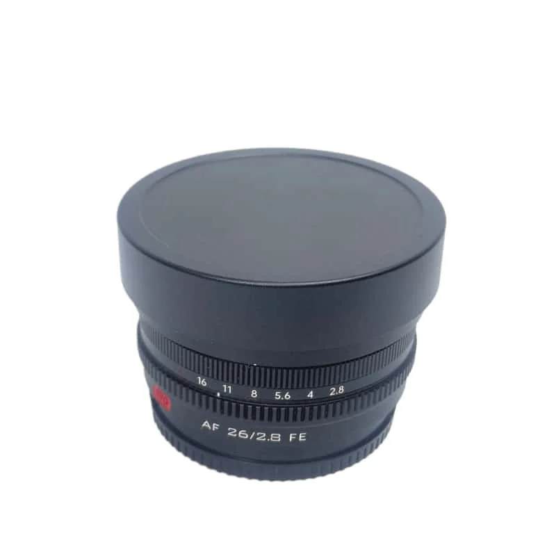 Design für Viltrox 26mm f2.8 EVO Nikon Z / Sony E-Mount (FE) Objektiv – Aluminium-Bajonett-Quadrat-Gegenlichtblende mit Metallkappe – Detail 3