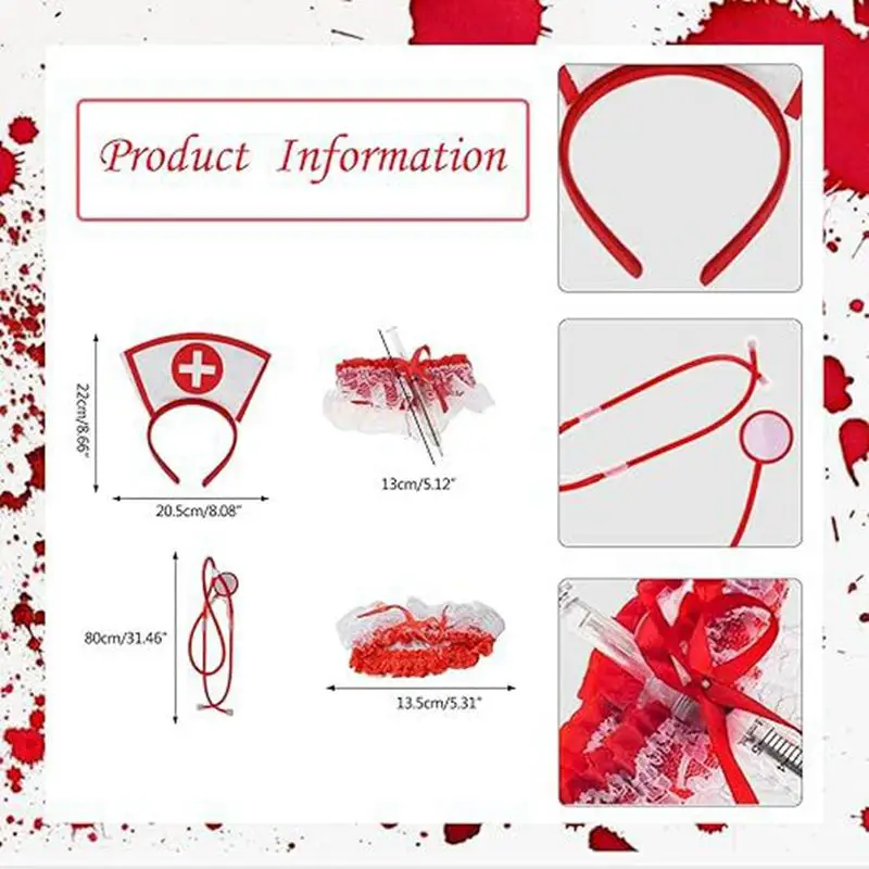 Nurse Hat Headband Cosplay Costume Halloween Party Accessories Stethoscope Thigh Belt Festival Carnival Halloween Party Supplies view 3