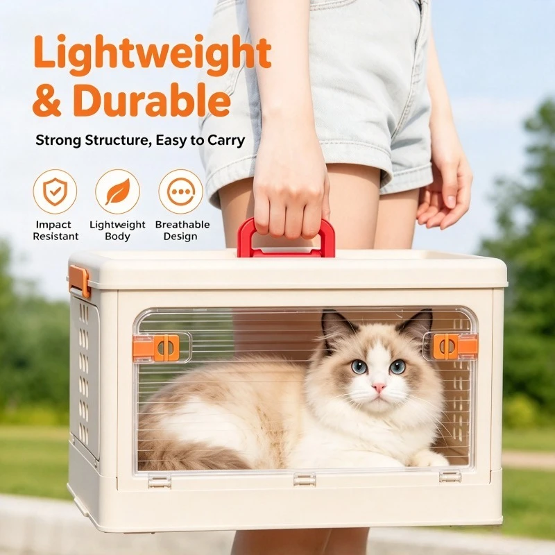 ZONGYAN Foldable Pet Carrier Trolley With Wheels Portable Cat Travel Crate Collapsible Rolling Box For Outdoor Shopping Walking