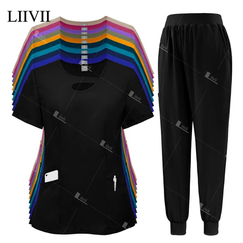 Imagen 1 del producto Conjunto de uniformes médicos de diseño único para mujer, Tops de Hospital, pantalones, accesorios para enfermeras, clínica Dental, salón de belleza, ropa de trabajo