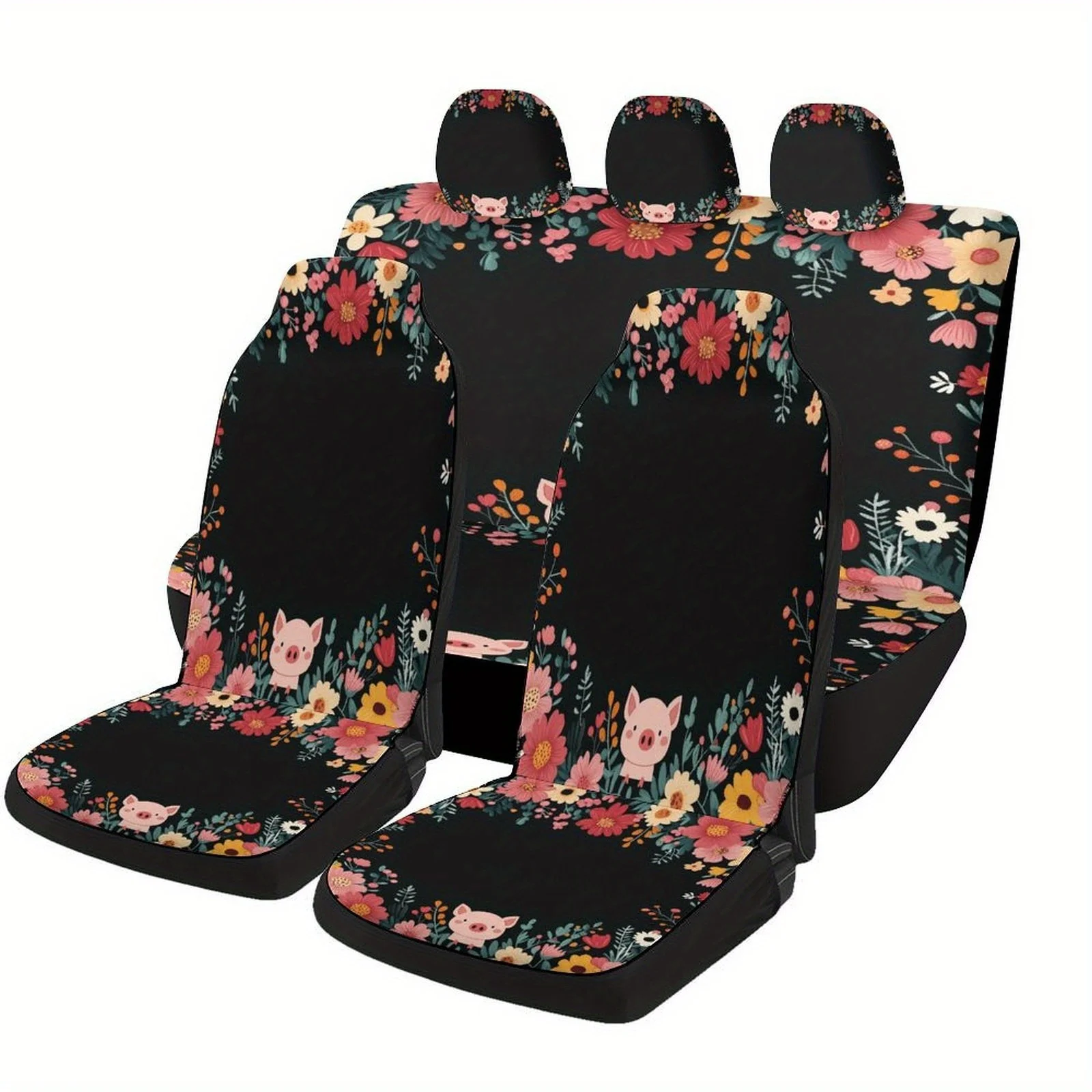 

Floral Pig Frame Designed Car Seat Covers Set For Most Cars, Fashion Decorative Car Seat Protector Covers Full Set, Universal Ca