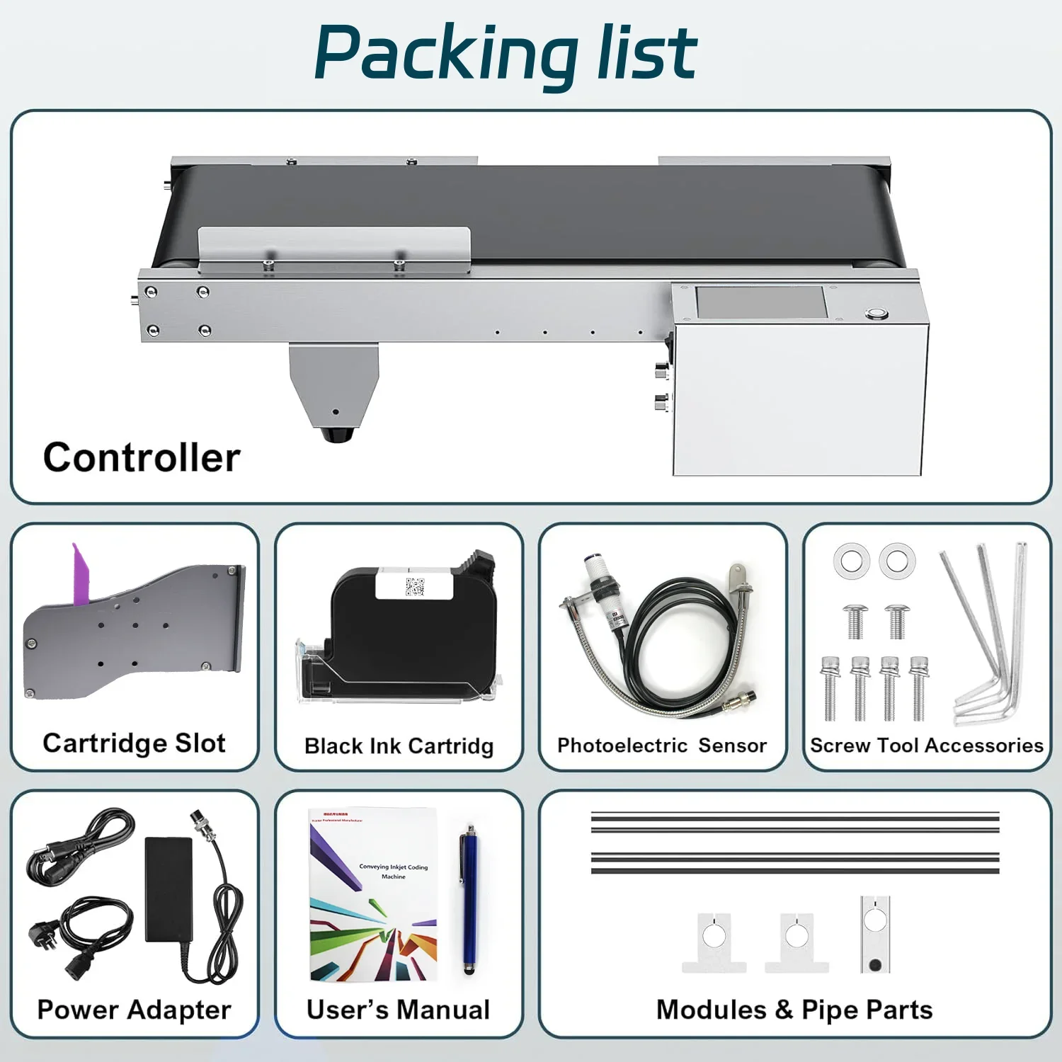 Phezer P30 Online TIJ Inkjet Printer 12.7mm/25.4mm High-Speed Batch Coding Machine for Expiry Date QR Code Barcode Logo Printing