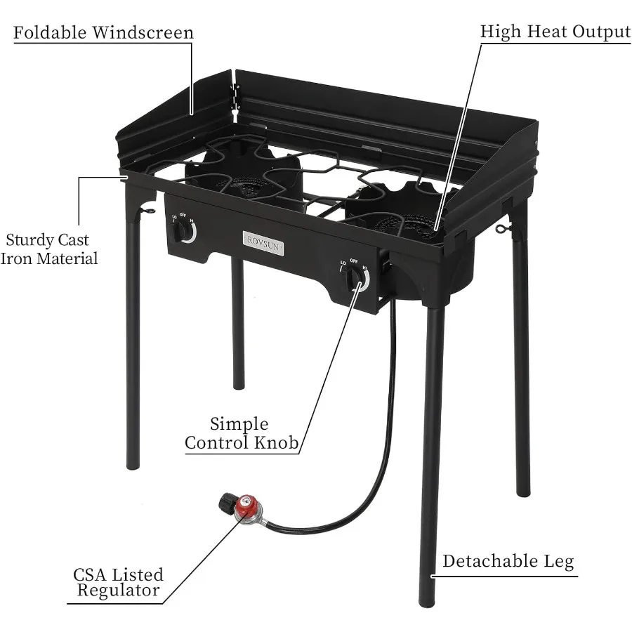Bonnlo 2-Bunner موقد البروبان المحمول في الهواء الطلق 150000-BTU طباخ غاز مع حقيبة حمل الزجاج الأمامي شديدة التحمل من الحديد الزهر P #3