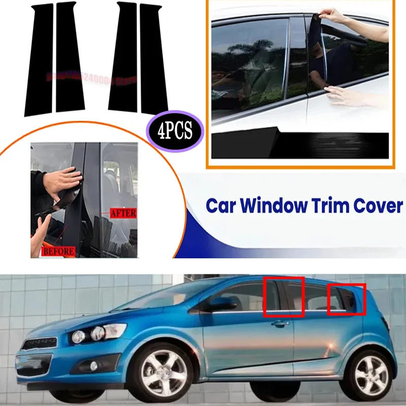 

For Chevrolet Aveo Hatchback 2011-2012 2013 2014 2015 4Pcs Gloss Black Silver Carbon Window Pillar Post Cover OE Style