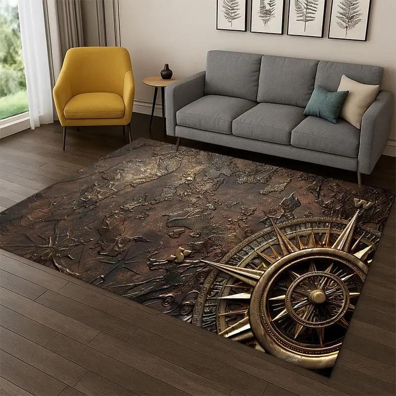 Ancient Nautical Chart Map Compass Cartoon Carpet Rug for Bedroom Living Room Sofa Playroom Doormat Home Decor,Area Rug Non-slip