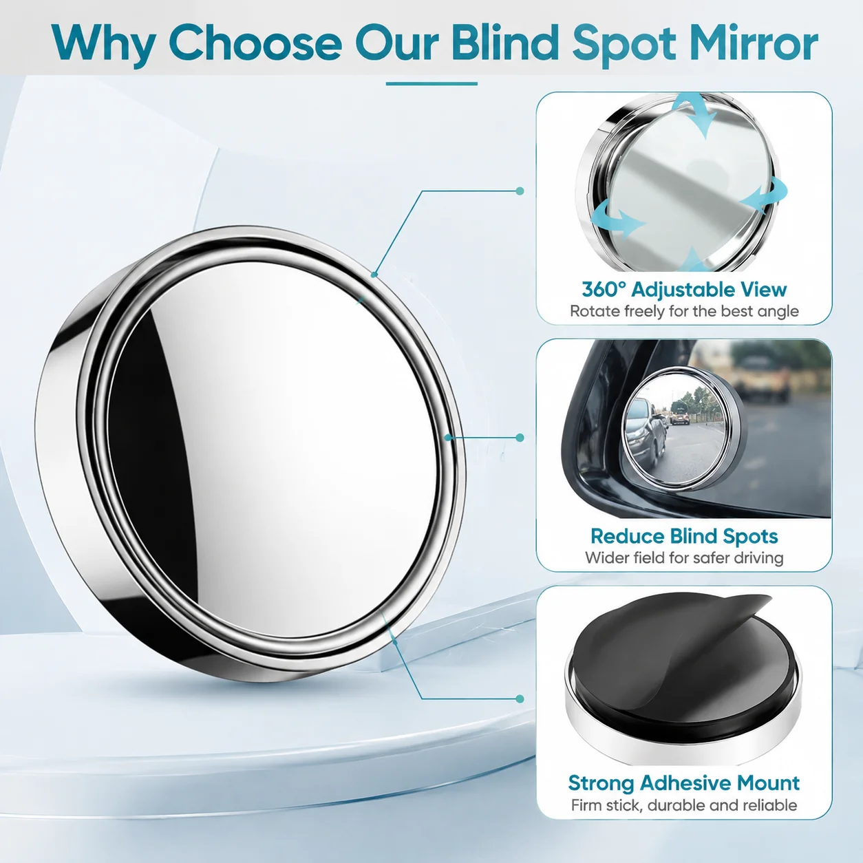 360° Adjustable Blind Spot Mirror for Car Side Rearview Mirror Wide Angle HD Parking Lane Change Aid