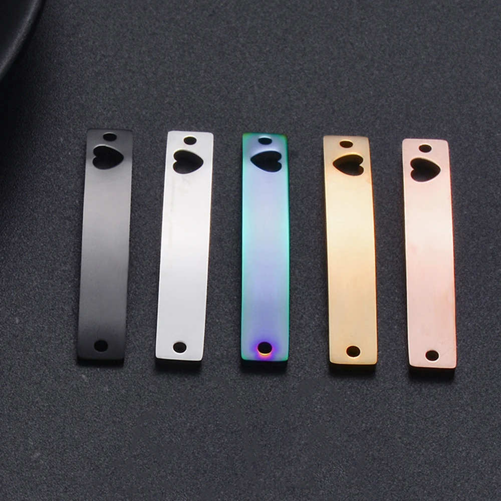 10 PCS Unisex Blank Tags 6X39mm Stainless Steel ID Heart Bracelet Jewelry Makings Dog Tag Makings 4 Colors
