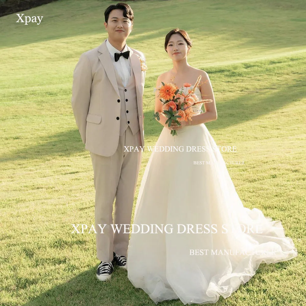 XPAY Vintage Strapless Korea Wedding Dresses A Line Garden Wedding Photos Shoot Backless Bridal Dress Sleeveless Prom Party Gown