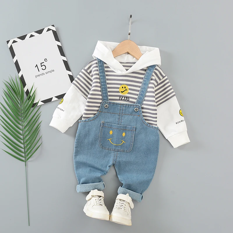 

1-5Years New Toddler Baby Boys Girs Clothing Kids Cotton Hoodie Sweatershirt+Bib Jeans 2pc/Set Spring Autumn Children Outfits