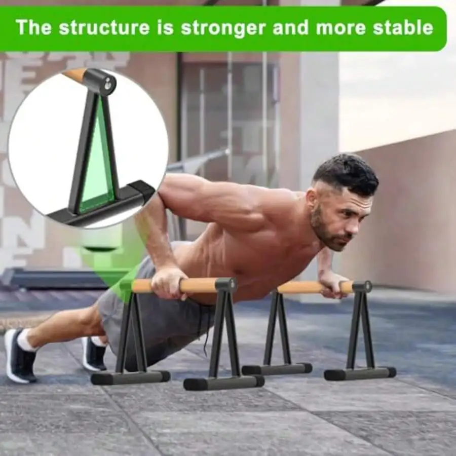 Push Up Bar, 12'' High Parallettes Bars With 8 Rubber Feet And Foam Handle, Dip Bars With Stable Triangle Base For Calisthenics,