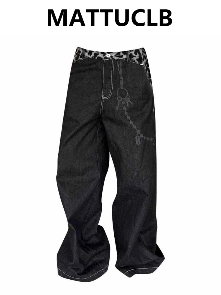 Women's Baggy Leopard Print  Jeans Abi Y2k Japanese Streetwear Cyber Punk Boyfriend Denim Pants Grunge Harajuku Cowboy 2000s New