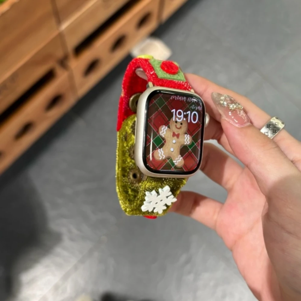 Cute Buttons Woolen Band For Apple Watch 9 8 7 6 5 4 3 2 SE Ultra Winter Decoration Snowflake For iWatch 41 49 45 44 42 40 38mm