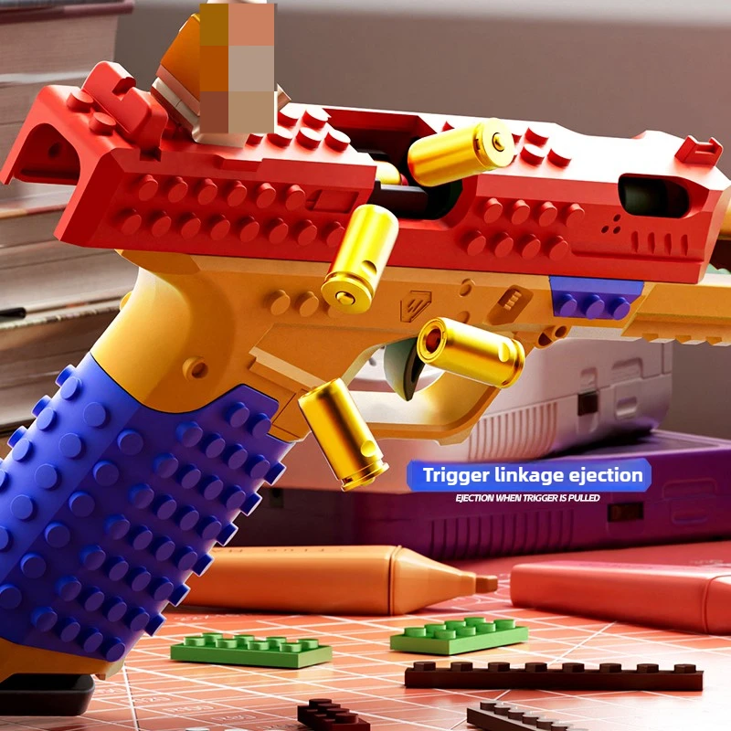 Pistolet z klocków, wystrzeliwujący nabój, strzelający ciągle, airsoftowy, z efektem blowback, pusty, wiszący pistolet-zabawka, do użytku na zewnątrz, do gier CS