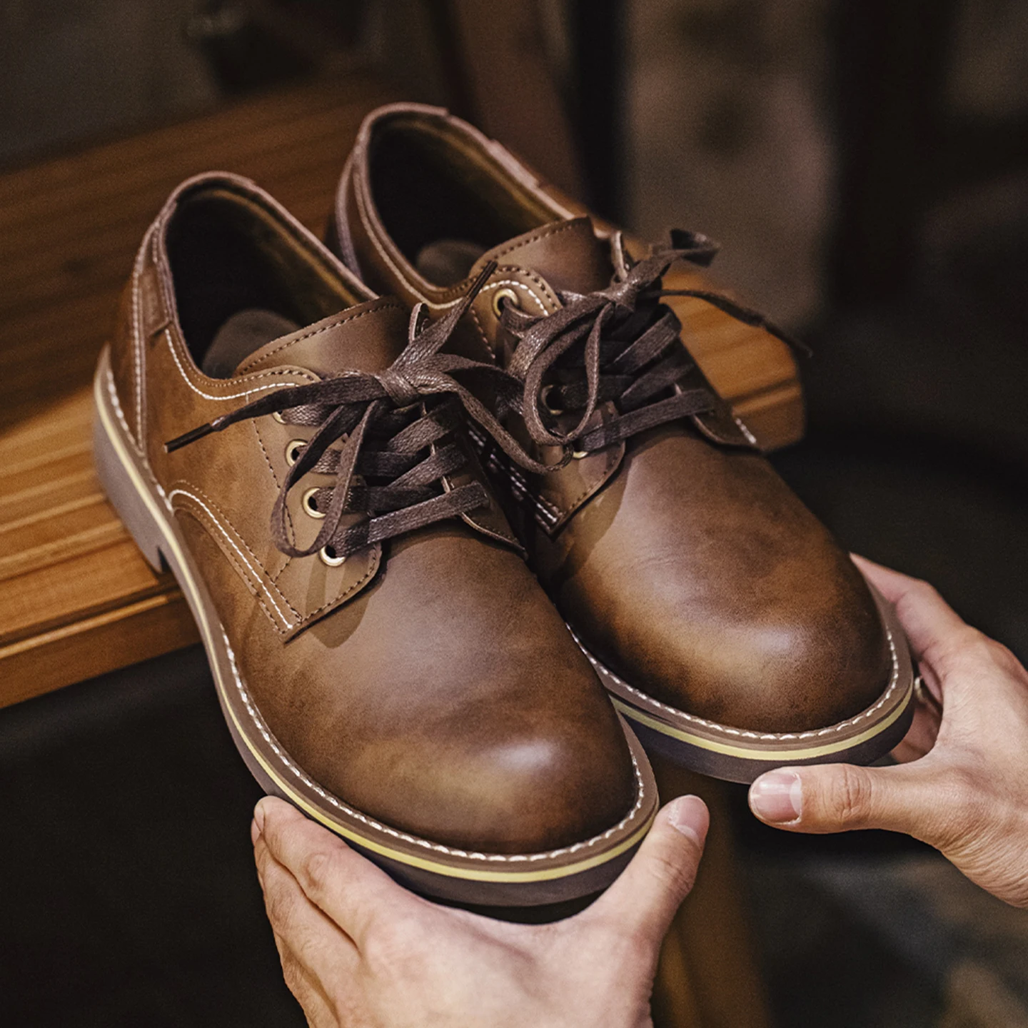 Maden Men's Vintage Shoes Classic Low-top Work Boots Round-toed Shoes for Spring Fall Smart Casual Shoes