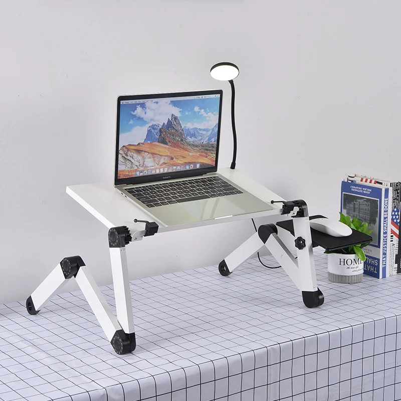 Laptop Bed Tray Desk with LED Desk Lamp, Mouse Pad, Cooling Fan, Adjustable Laptop Stand for Bed Foldable Laptop Table