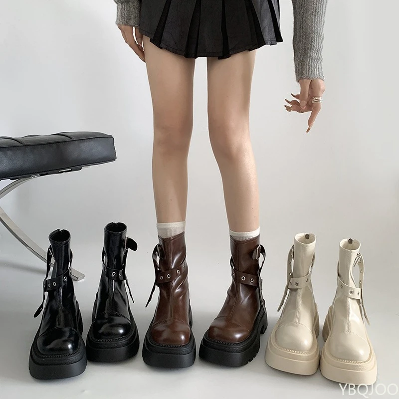 

Осенне-зимние модные новые коричневые женские ботинки в американском стиле ретро на толстой подошве, утягивающие и увеличивающие рост короткие сапоги