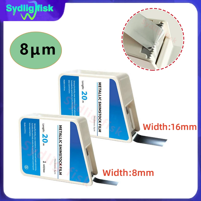 20m/Roll Dental Metallic Articulating Film Strips Pre-Cut Shimstock Occlusion Foil Bite Films 8μm For Implant Occlusion Testing