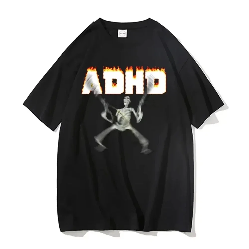 ADHD Skeleton Meme Vintage T Shirt Humor Horror Funny Skull Graphic Tee Unisex Fashion Harajuku Casual Street Tees Aesthetic Top