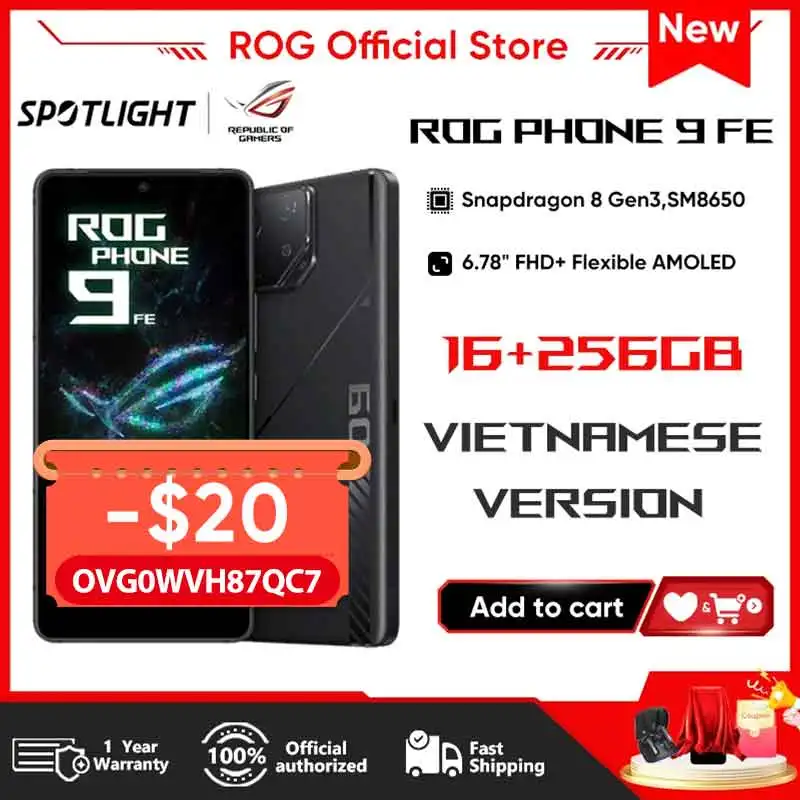 Global Version ASUS ROG 9 FE 5G Smartphone Snapdragon 8 Gen 3 6.78 185Hz FHD Display 5500mAh 65W Charging Android 15 ROG 9 Phone