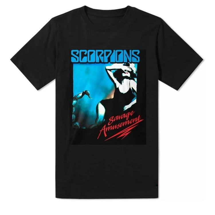 Summer Scorpions Rock Band Punk-themed Short-sleeved Cotton T-shirt with Round Neck