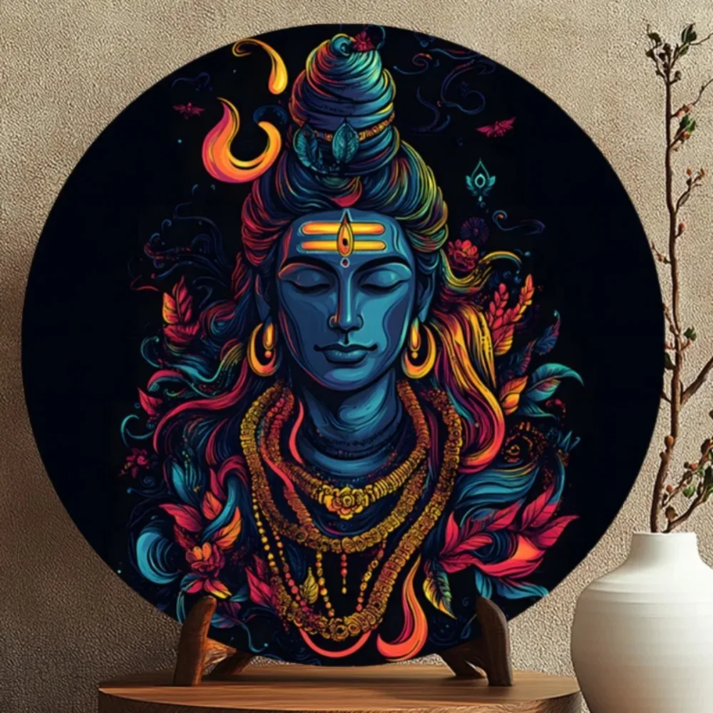 Art mural Lord Krishna à la lumière bleue avec motif floral, peinture de méditation vibrante pour la décoration de la maison et des cafés