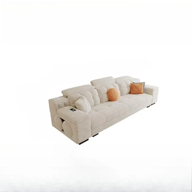 

Cream style fabric sofa living room modern simple size apartment cotton and linen removable and washable straight corner set