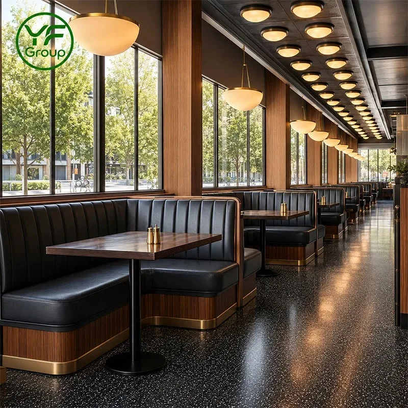 Commercial Hot Sale PU Leather Restaurant Furniture Booth Seating Wooden Base Dining Sofa for Cafe Bistro Bar Lounge