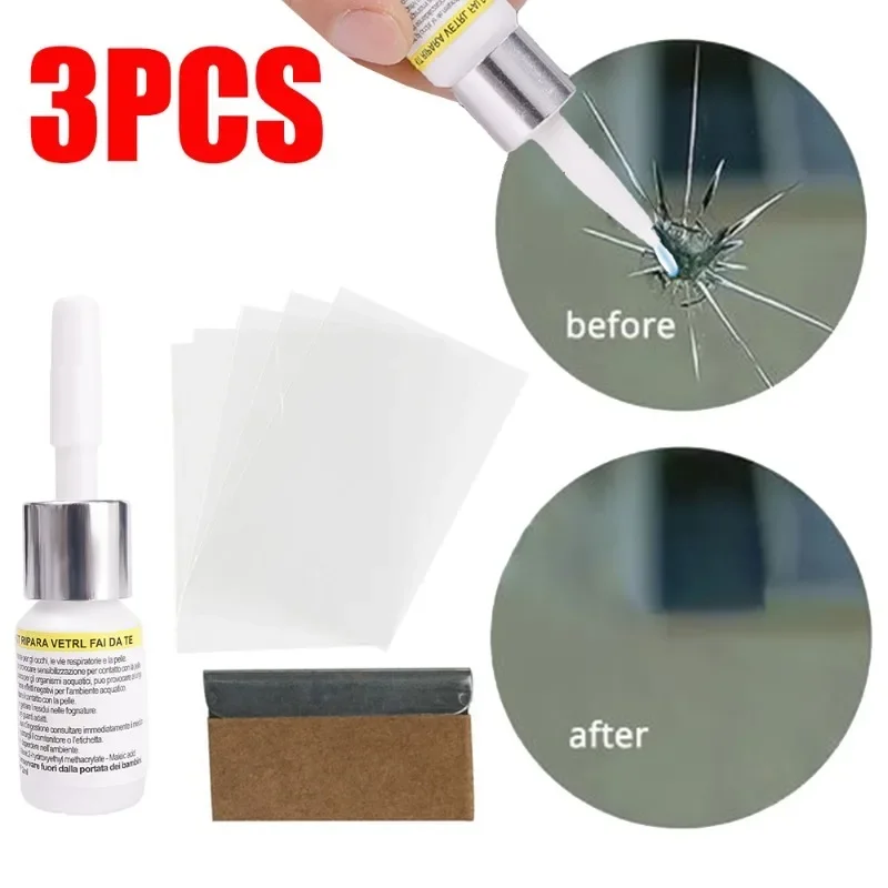 3/1pcs Car Windshield Repair Agent Crack Scratches Ox Eye Star Crescent Shaped Fracture Repair Adhesive Liquid Car Repair Tools